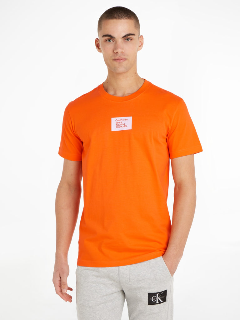 Calvin Klein Jeans Colored Address Small Box Tee Vibrant Orange-t-shirt-Heroes